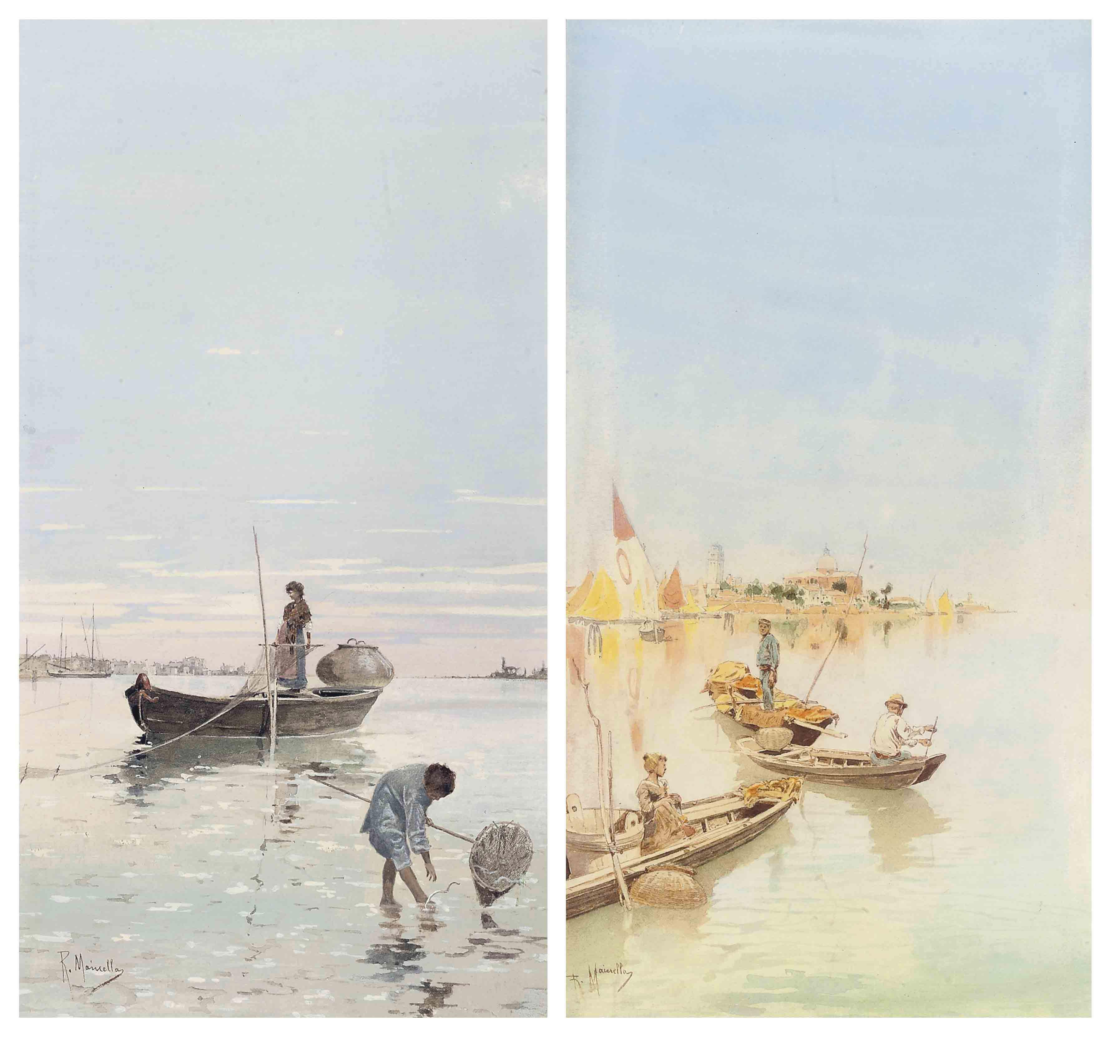 Raffaelle Mainella - Fishing on the Venetian lagoon; and Another similar