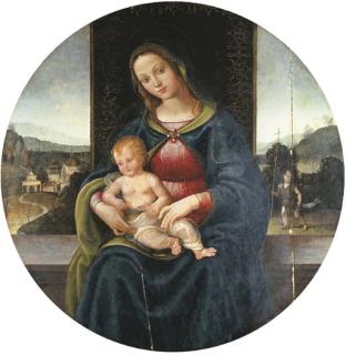 Raffaellino Del Garbo - The Madonna and Child, the Infant Saint John the Baptist in a landscape with a town beyond