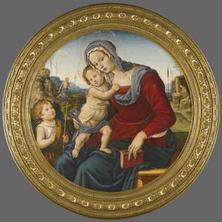 Raffaellino del Garbo - The Madonna And Child With The Infant Saint John The Baptist, Beyond Them A Landscape With Saints Jerome And Francis