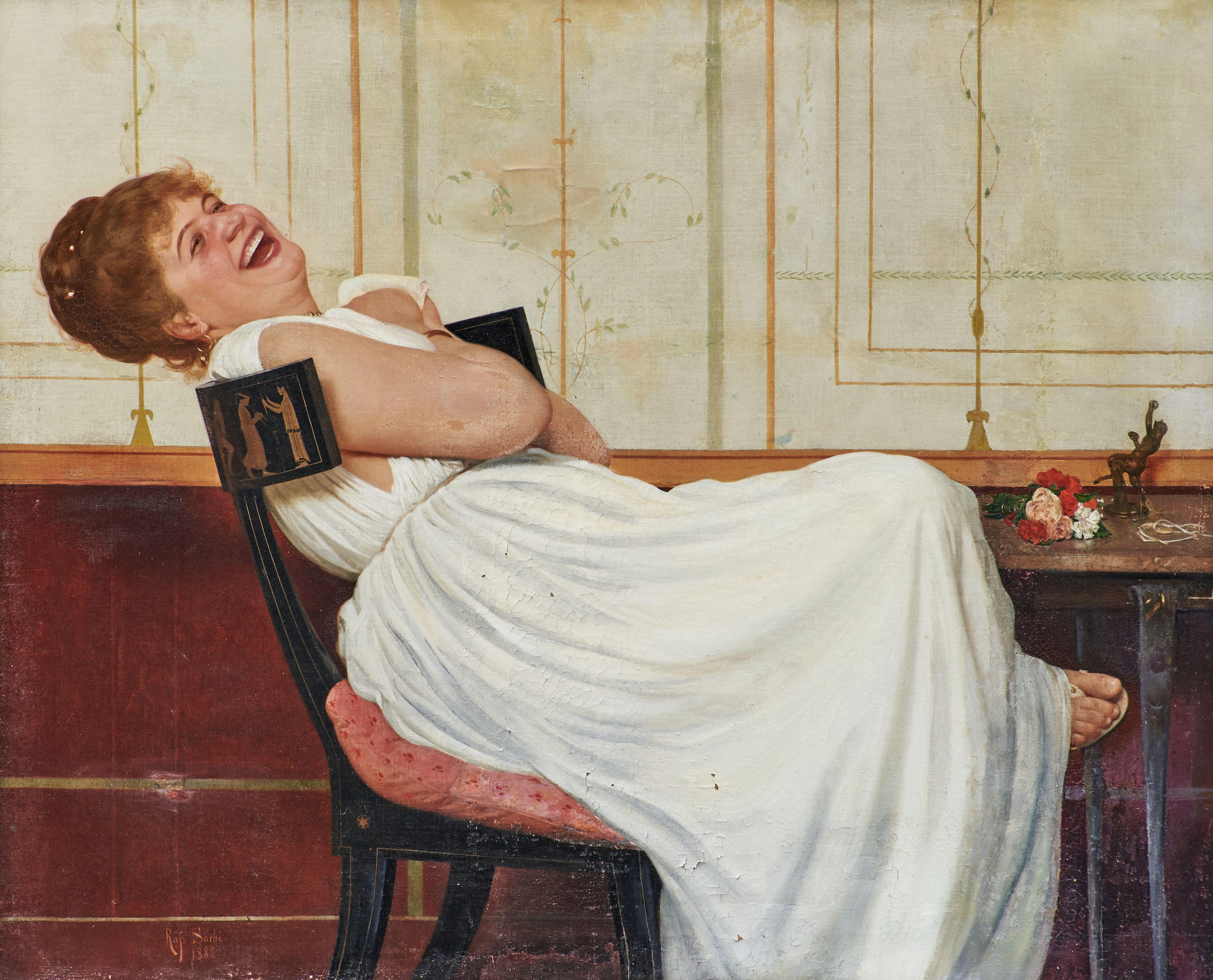 Raffaello Sorbi - Laughing Girl 41 5/8 x 51 1/8 in. (105.5 x 130.0 cm) framed 42 1/2 x 52 x 1 1/4 in.