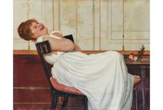 Raffaello Sorbi - Laughing Girl 41 5/8 x 51 1/8 in. (105.5 x 130.0 cm) framed 42 1/2 x 52 x 1 1/4 in.