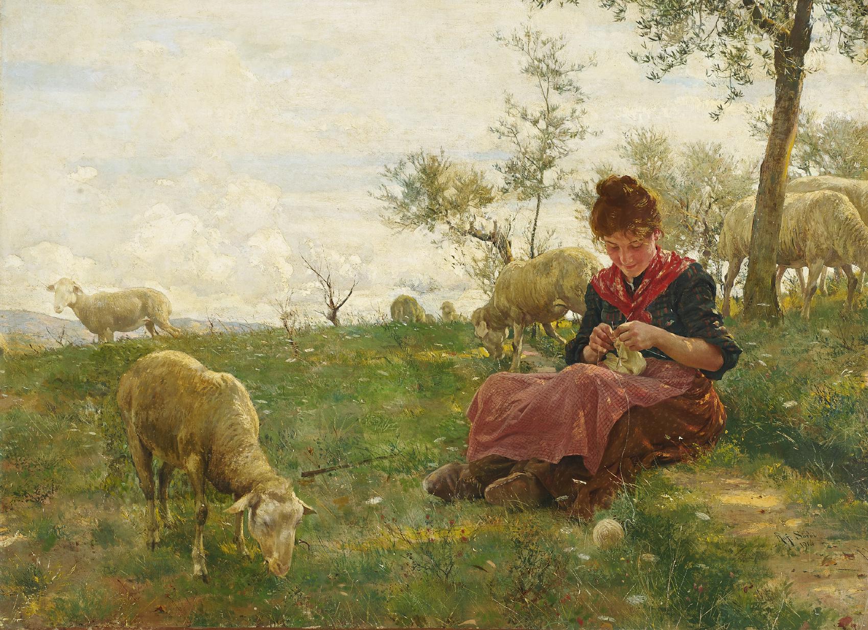 Raffaello Sorbi - The Knitting Shepherdess