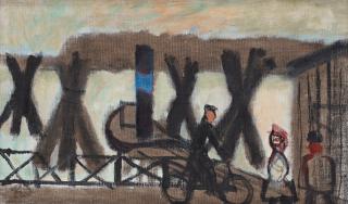 Ragnar Sandberg - By the harbour, man on bike