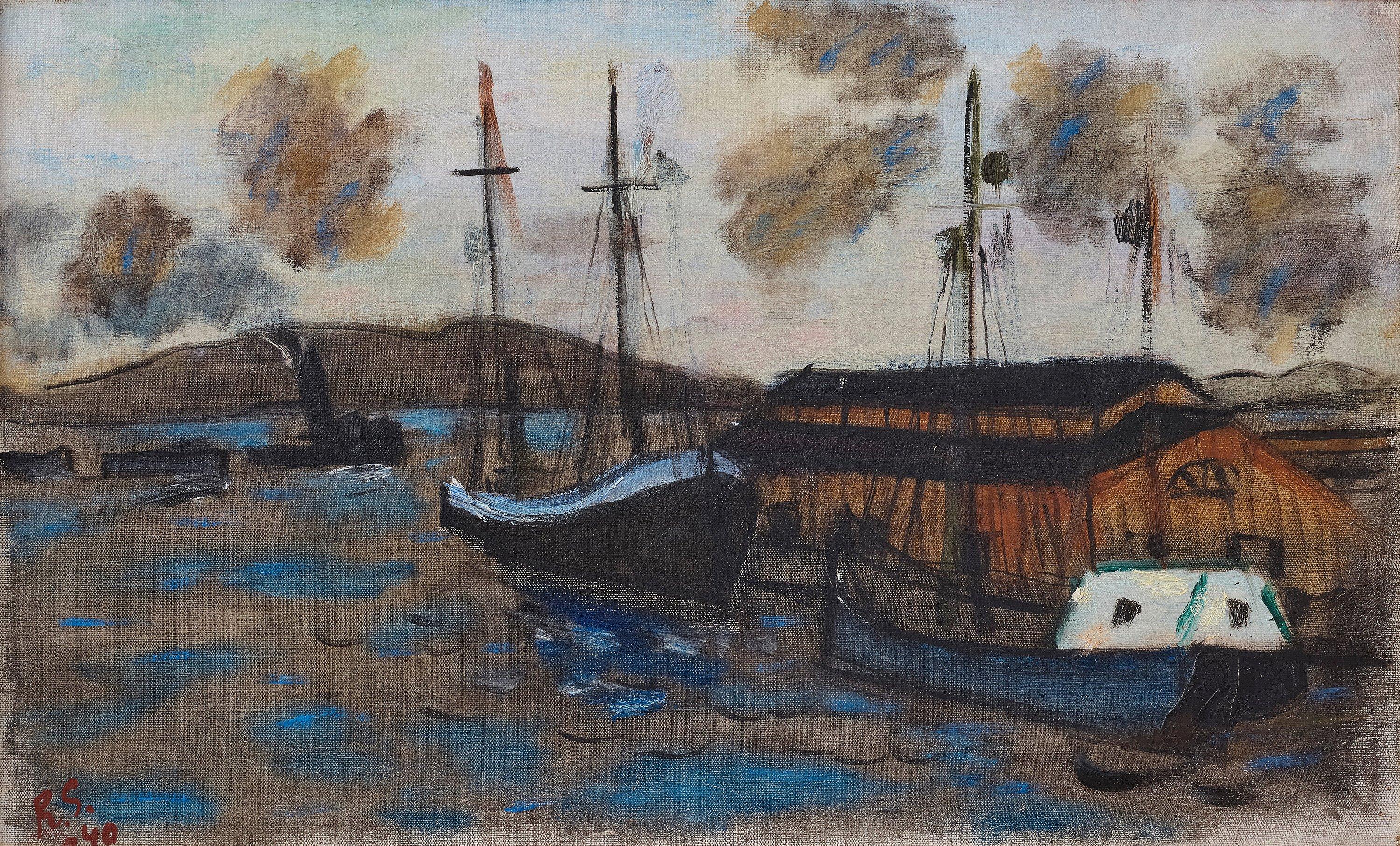 Ragnar Sandberg - Fishing boats in the harbour.