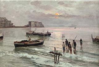 Raimondo Scoppa - Italian fishermen at dusk