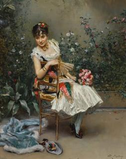 Raimundo De Madrazo - Spanish aline With Flowers
