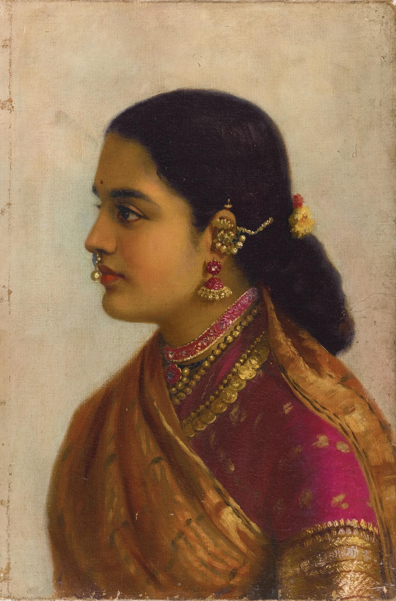 Raja Ravi Varma - Untitled (Portrait Of A Young Woman In Russet And Crimson Sari)