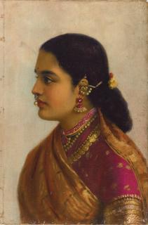 Raja Ravi Varma - Untitled (Portrait Of A Young Woman In Russet And Crimson Sari)