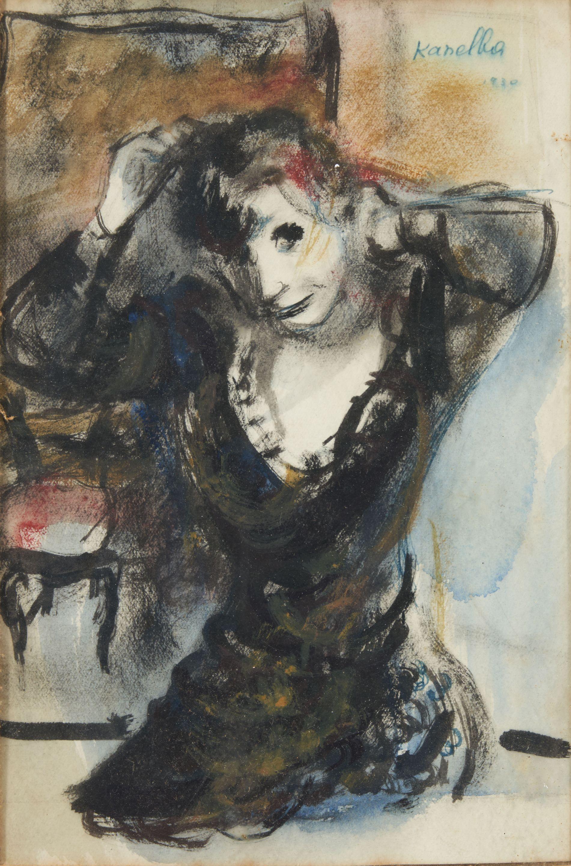 Rajmund Kanelba - Pinning Back Her Hair framed 32.0 x 23.5 x 2.0 cm (12 1/2 x 9 1/4 x 3/4 in).