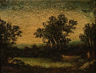 Ralph Albert Blakelock - Lake, Indians and Canoe