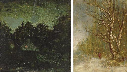 Ralph Albert Blakelock - Night; and Winter Forest Scene with Woodcutter: Two Works