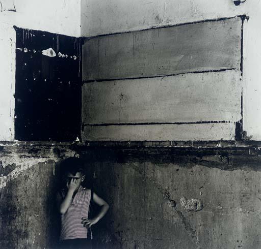 Ralph Eugene Meatyard - Untitled, (Flag - derelict interior with Christopher), 1960