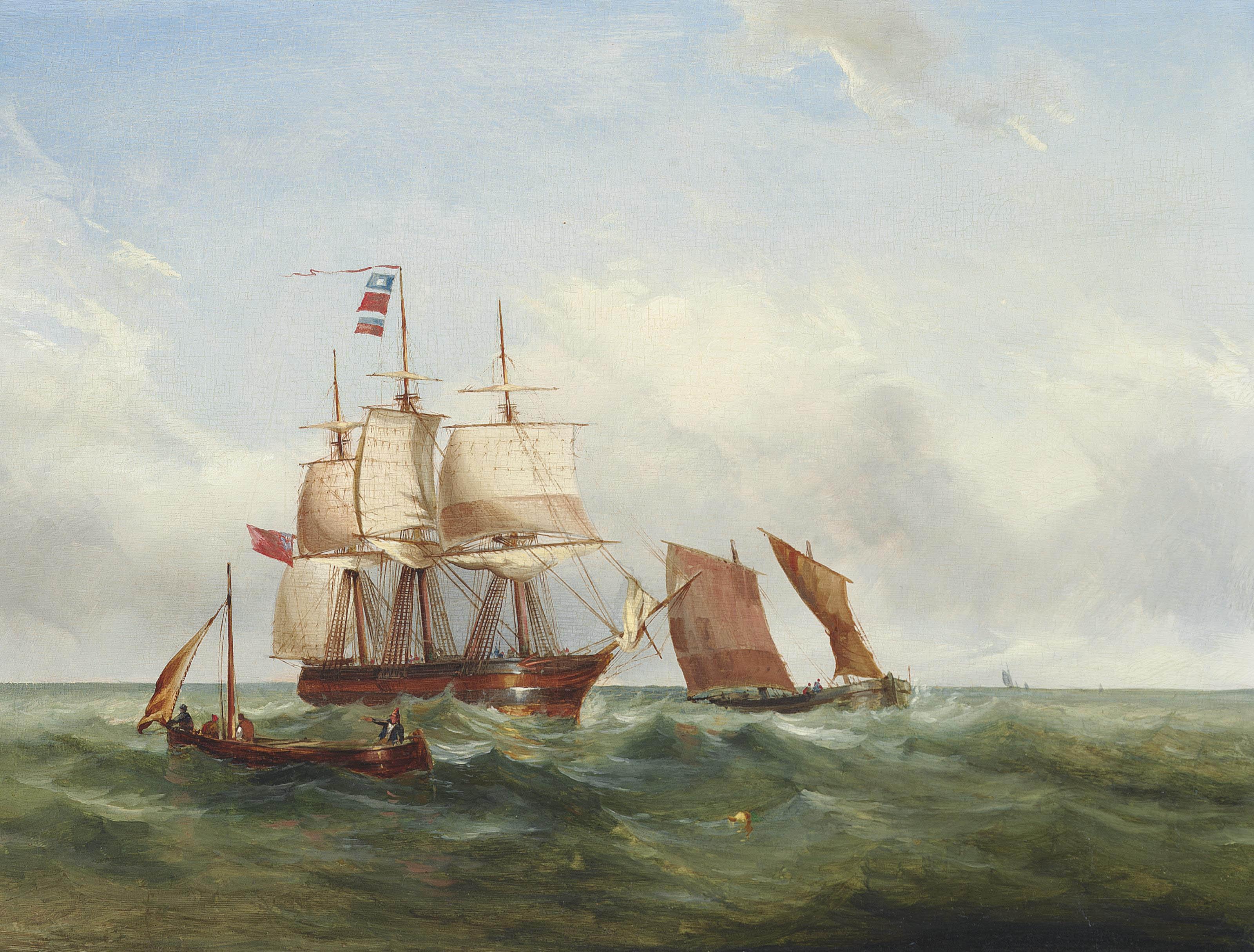 Ralph Reuben Stubbs - A pilot boat guiding a three-masted barque inshore