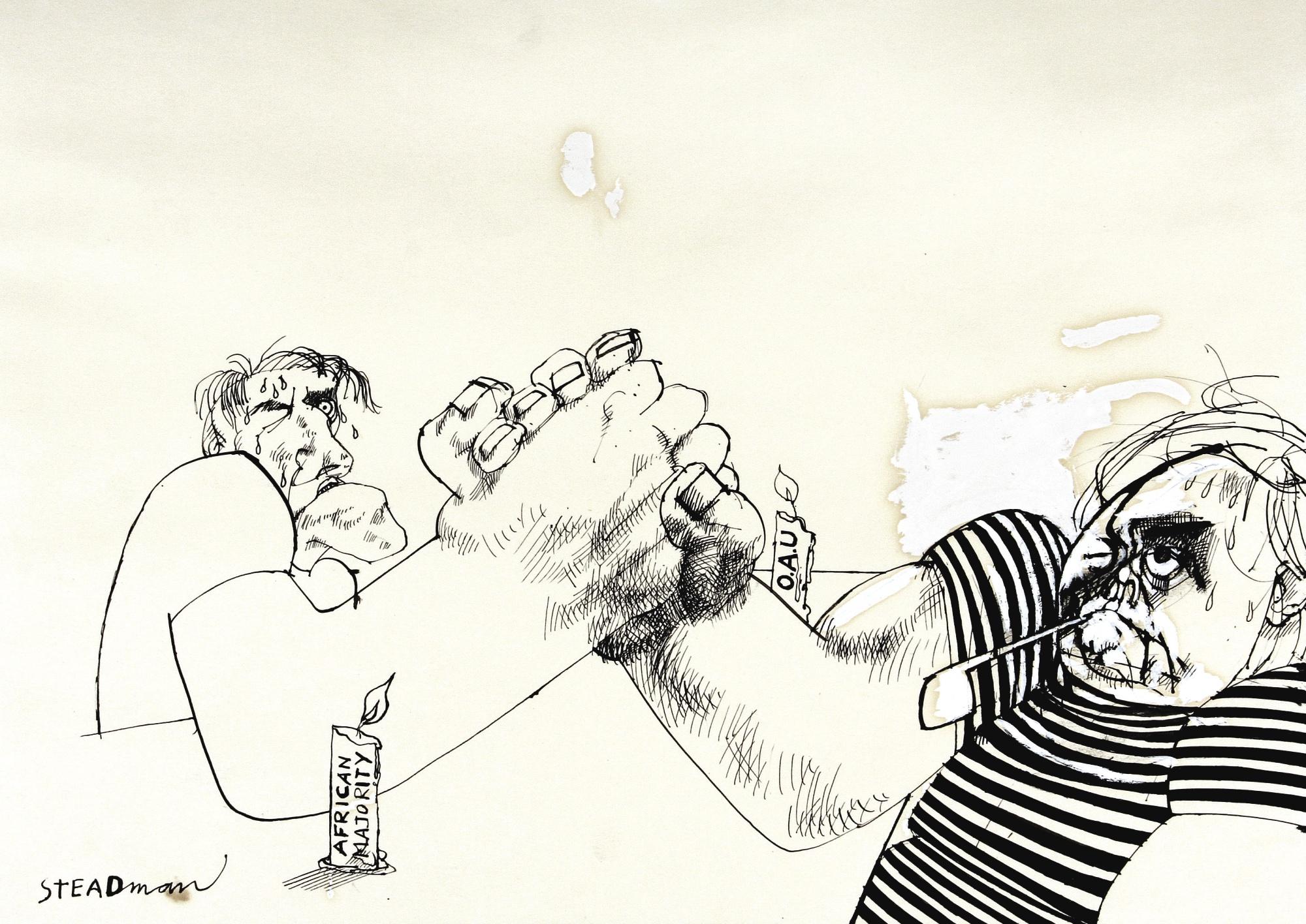 Ralph Steadman - Arm Wrestling: Ian Smith And Harold Wilson