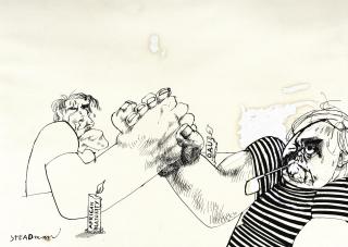 Ralph Steadman - Arm Wrestling: Ian Smith And Harold Wilson