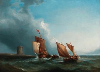 Ralph Stubbs - Luggers off the coast by a derelict windmill