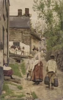 Ralph Todd - Returning home with the milk churns, Church Lane