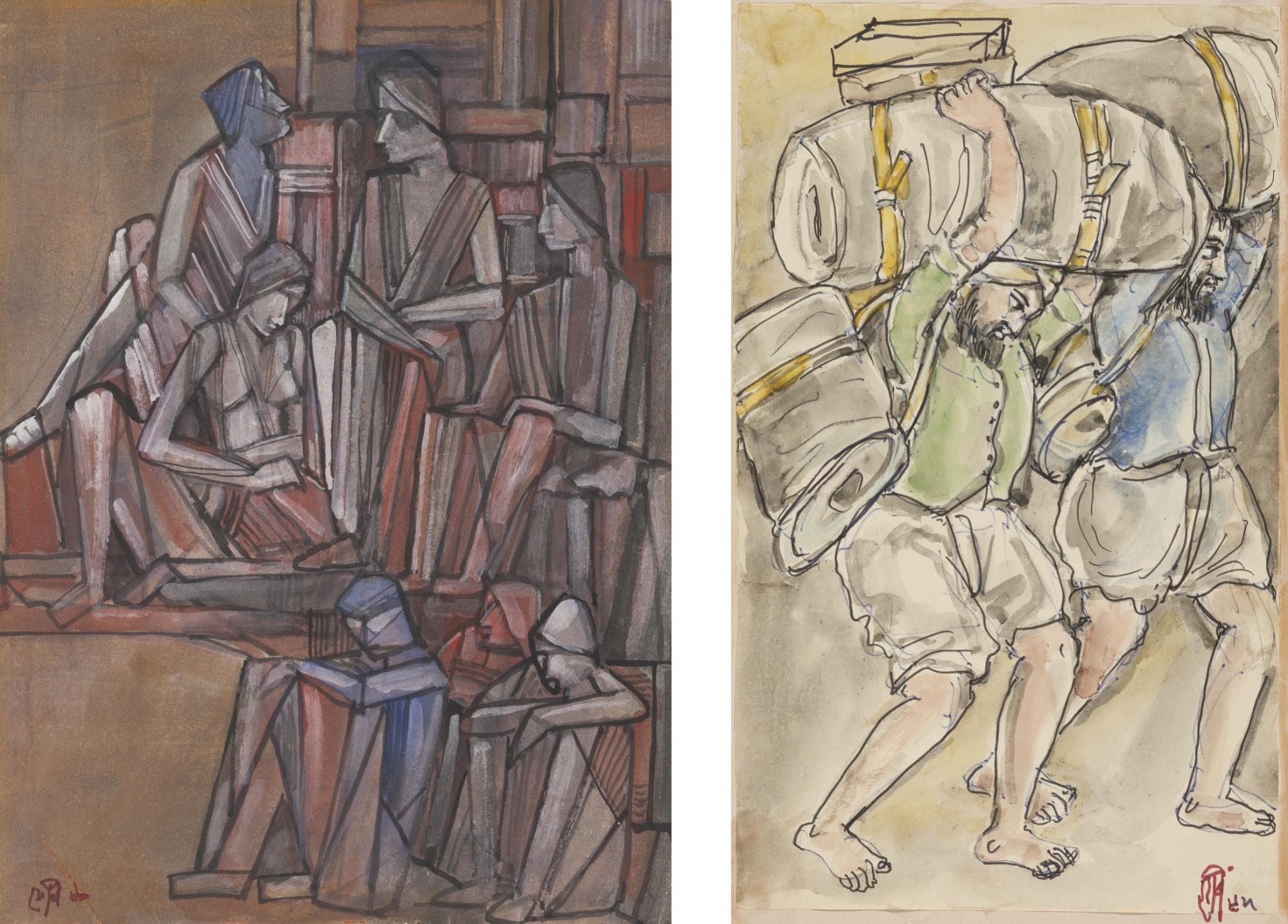 Ram Gopal Vijayvargiya - Untitled (Porters At Railway Station); Untitled (Waiting For The Train)