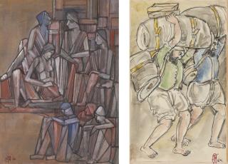 Ram Gopal Vijayvargiya - Untitled (Porters At Railway Station); Untitled (Waiting For The Train)