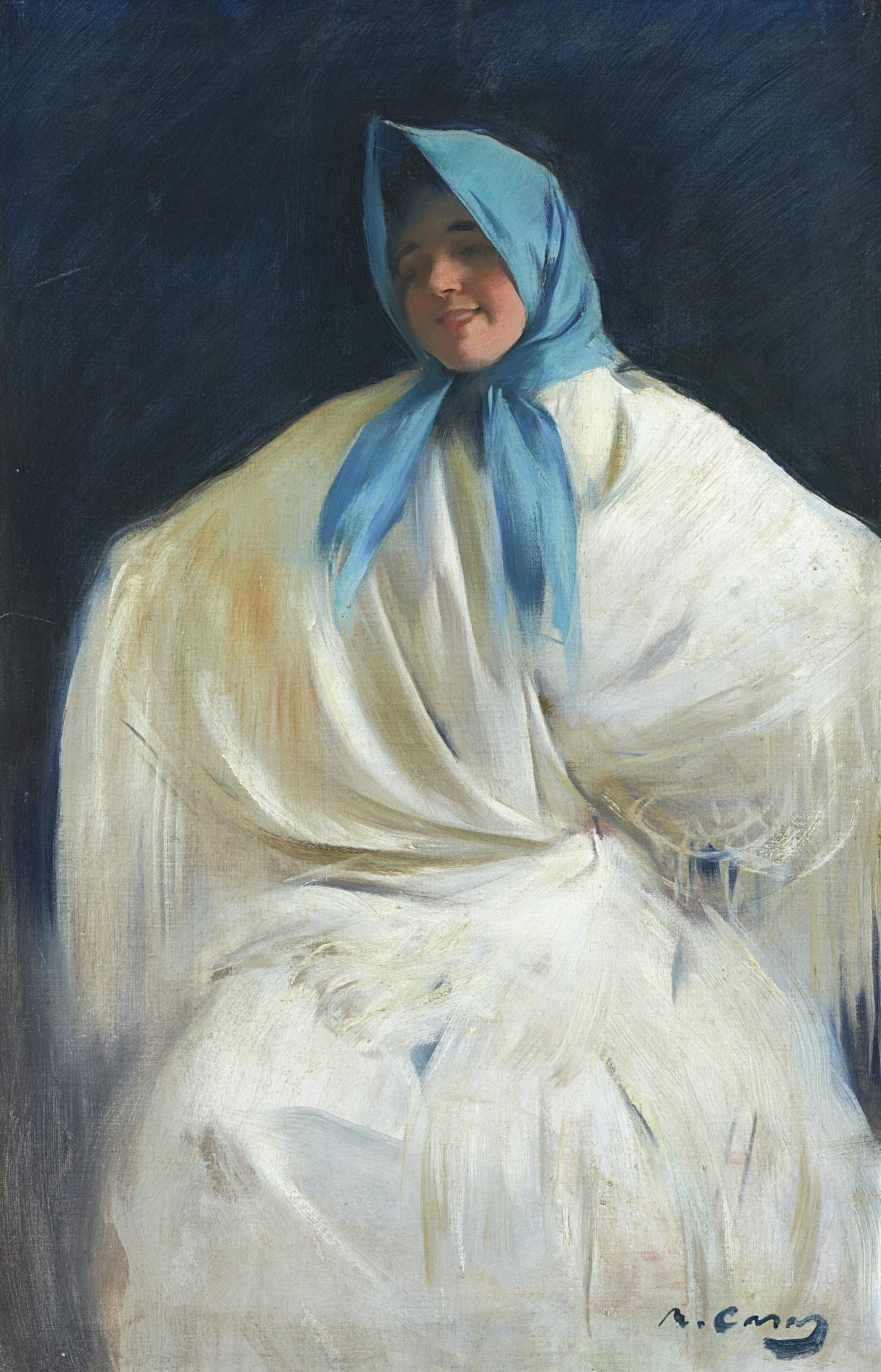 Ramón Casas - Spanish Chula Con Pañuelo Azul (Girl With A Blue Scarf)