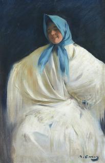 Ramón Casas - Spanish Chula Con Pañuelo Azul (Girl With A Blue Scarf)