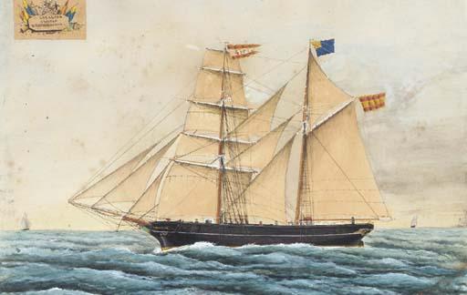 Ramón Pou - The Spanish brigantine Catalina at sea