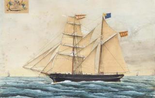 Ramón Pou - The Spanish brigantine Catalina at sea