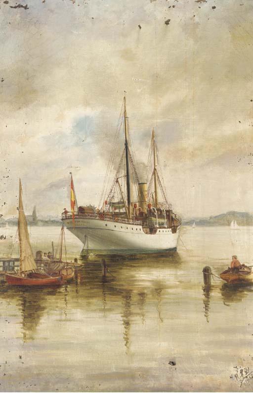 Ramón Pou - The Spanish steamer Villa de Puller lying at anchor