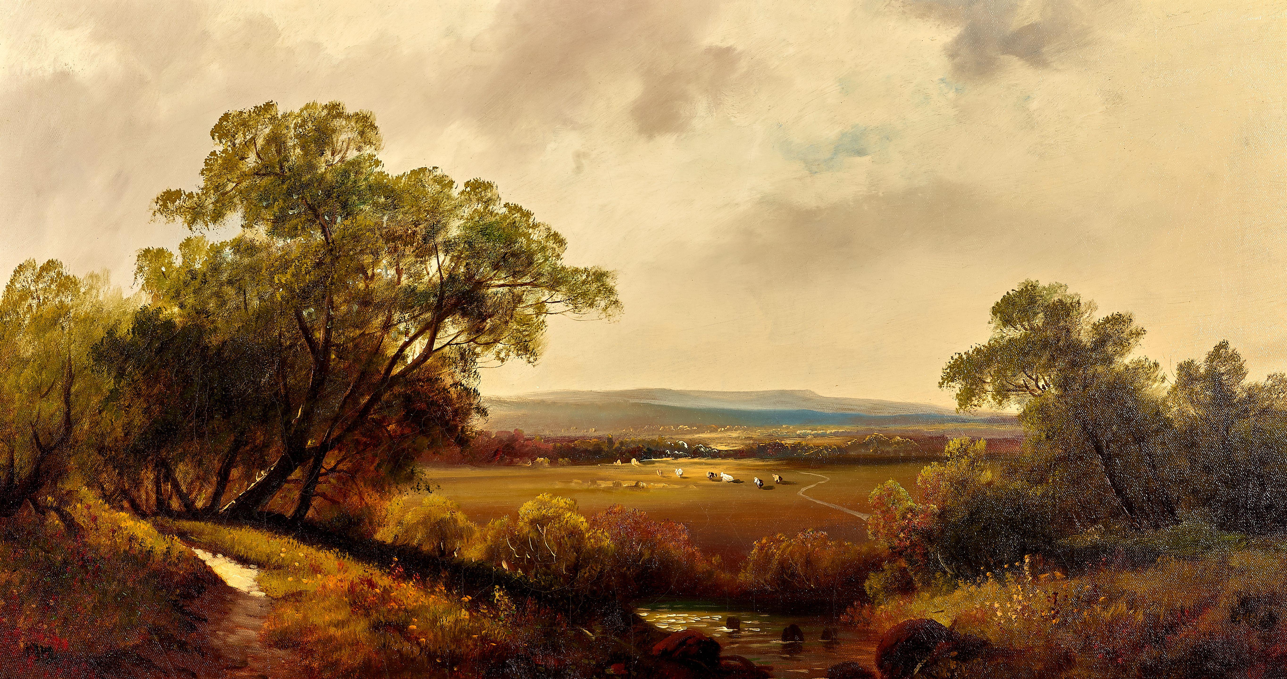 Ransome Gillet Holdredge - California Valley with Cows 20 x 36 in. framed 27 x 44 in.