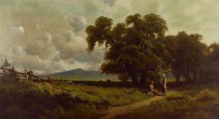 Ransome Gillet Holdredge - Two Figures on a Road 20 x 36 in. framed 27 x 44 in.