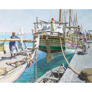 Raoul Du Gardier - L\'Arrivée Du Bateauraoul Du Gardier ; The Arrival Of The Boat ; Signed Lower Right ; Oil On Plywood