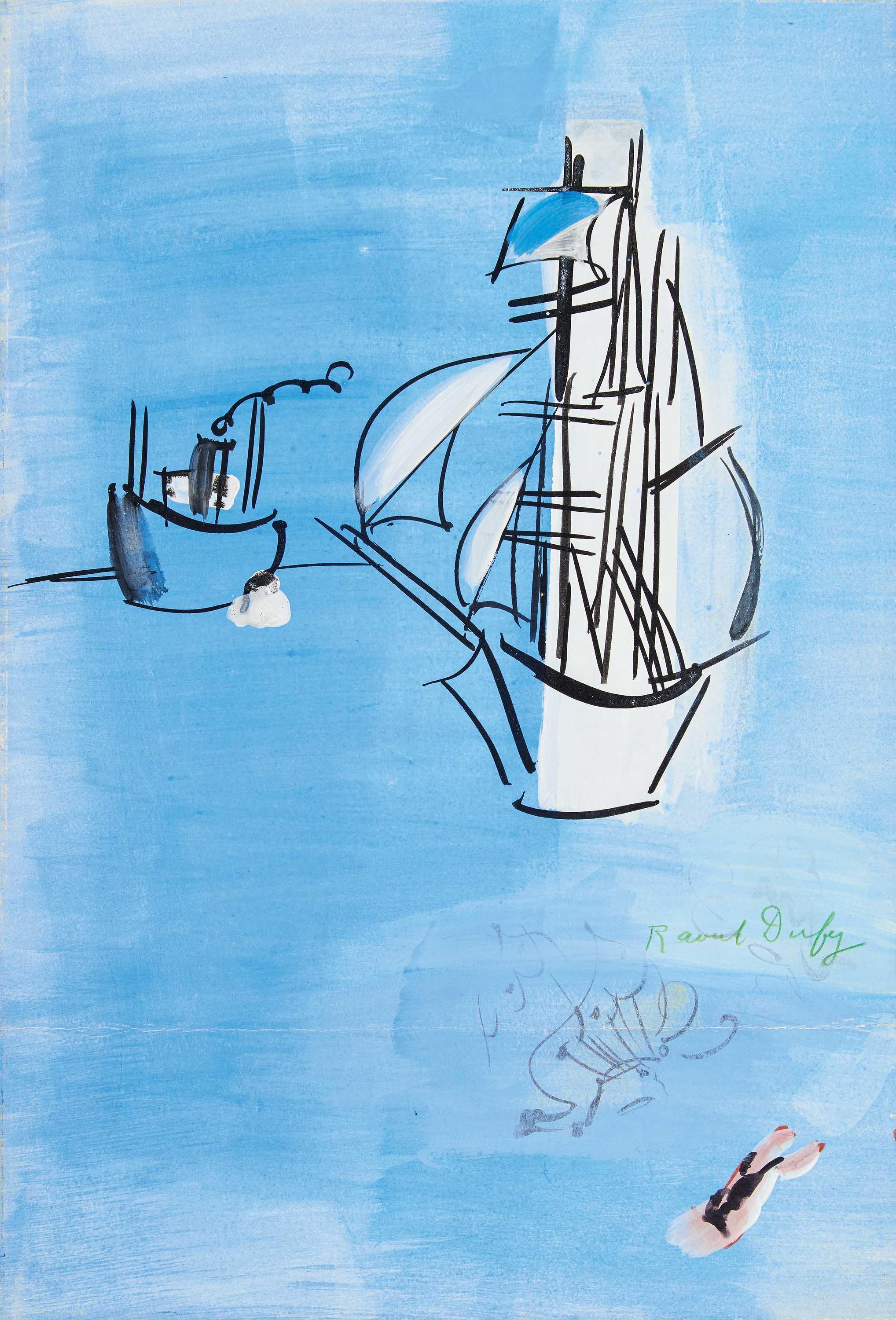 Raoul Dufy - Bateaux et baigneuse.