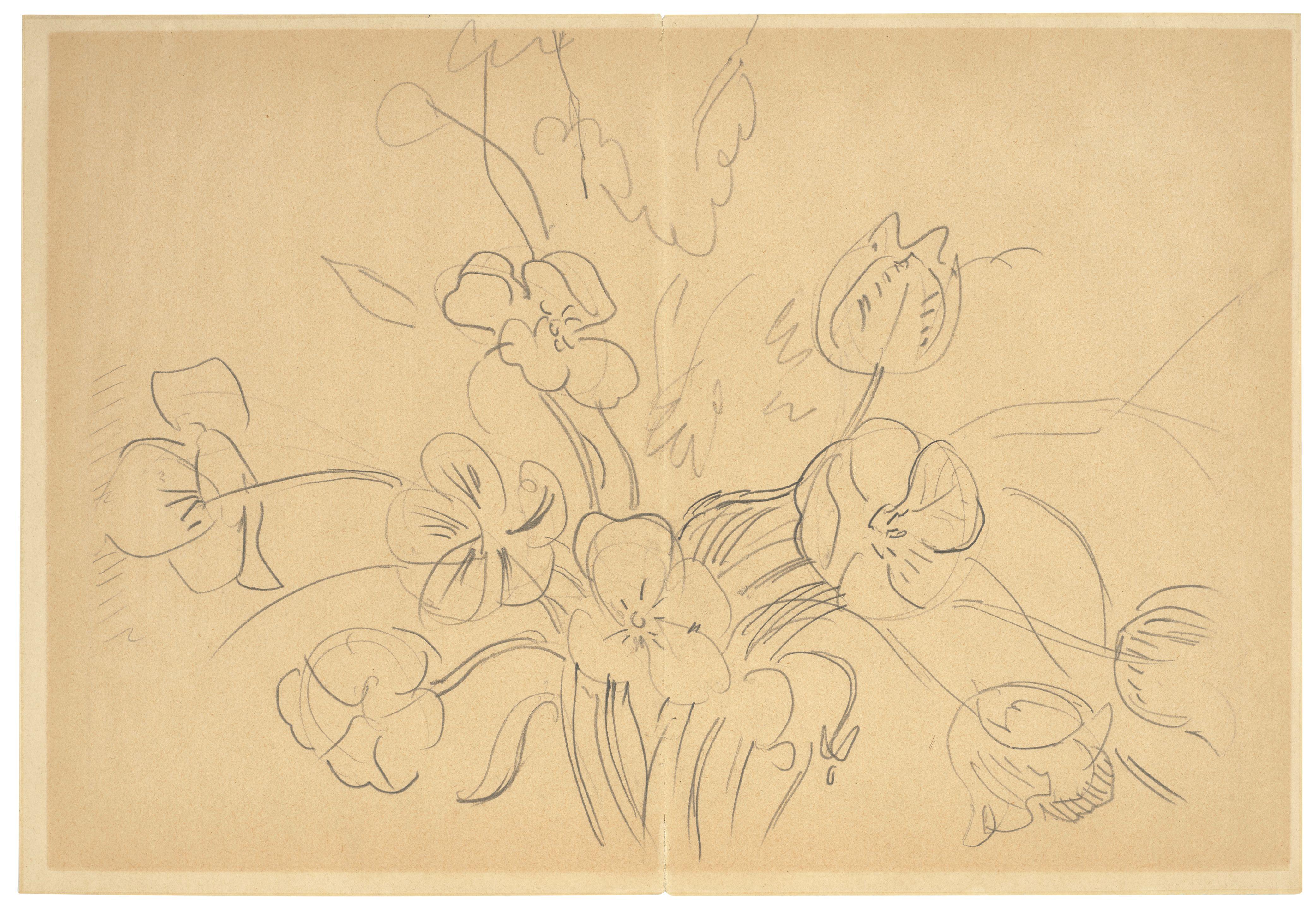 Raoul Dufy - Bouquet d\'anémones (recto); Autoportrait (verso)