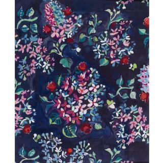 Raoul Dufy - Bouquets De Jacinthes, Petites Roses Et Papillons Sur Fond Bleu Marine