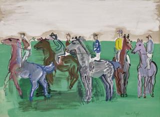 Raoul Dufy - Jockeys et chevaux avant le départ