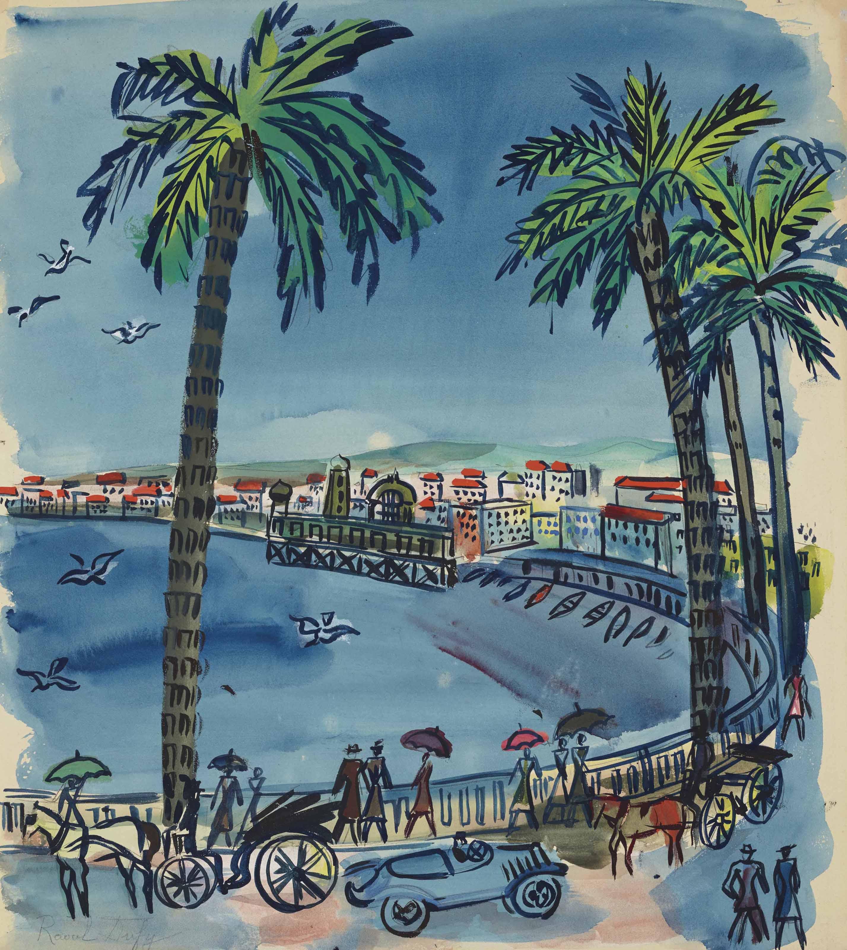 Raoul Dufy - Nice, le tournant de la promenade des Anglais aux mouettes