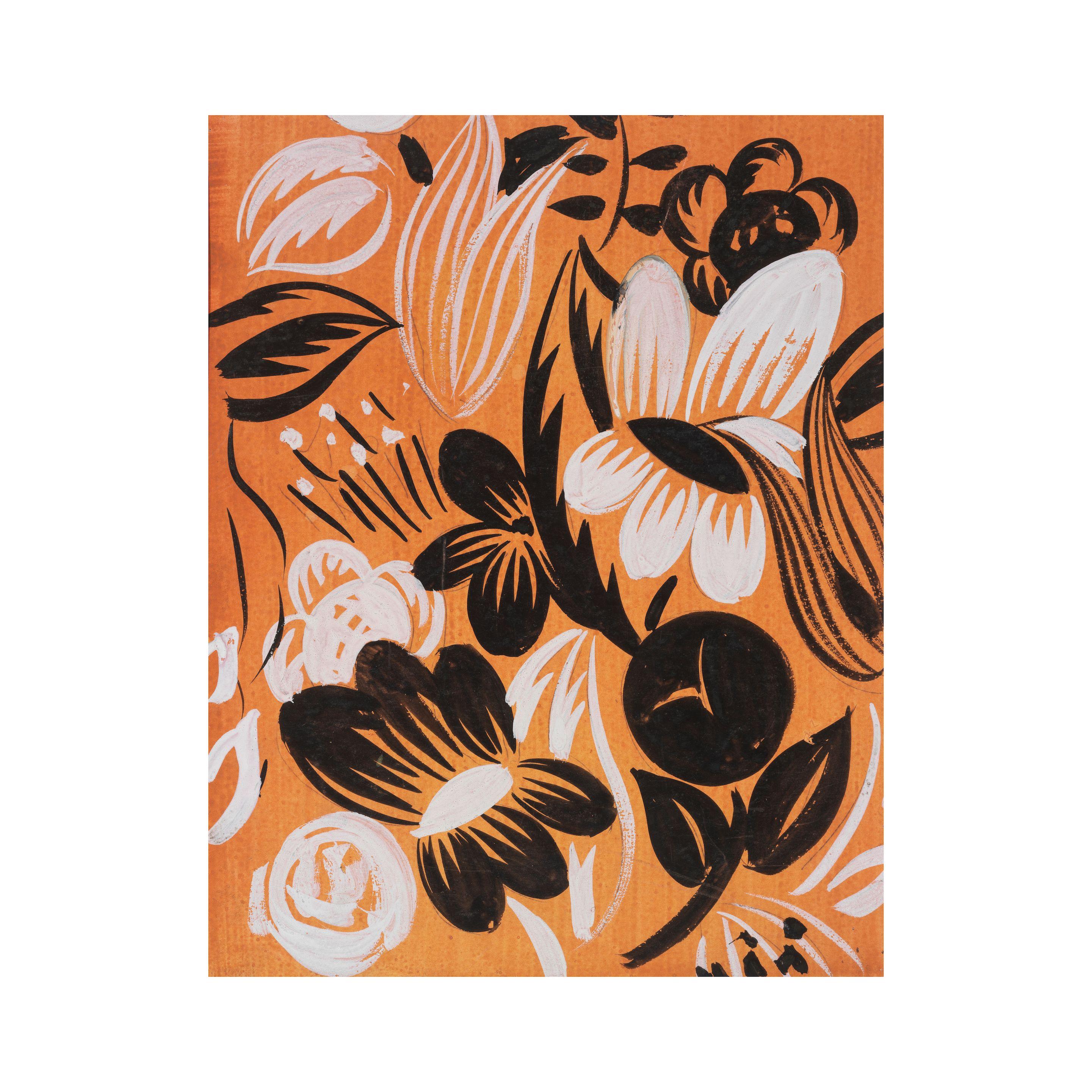 Raoul Dufy - Semis de roses et lys sur fond rouge (Projet de Tissu)