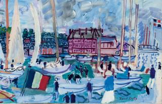 Raoul Dufy - Voiliers dans le bassin de Deauville et drapeau