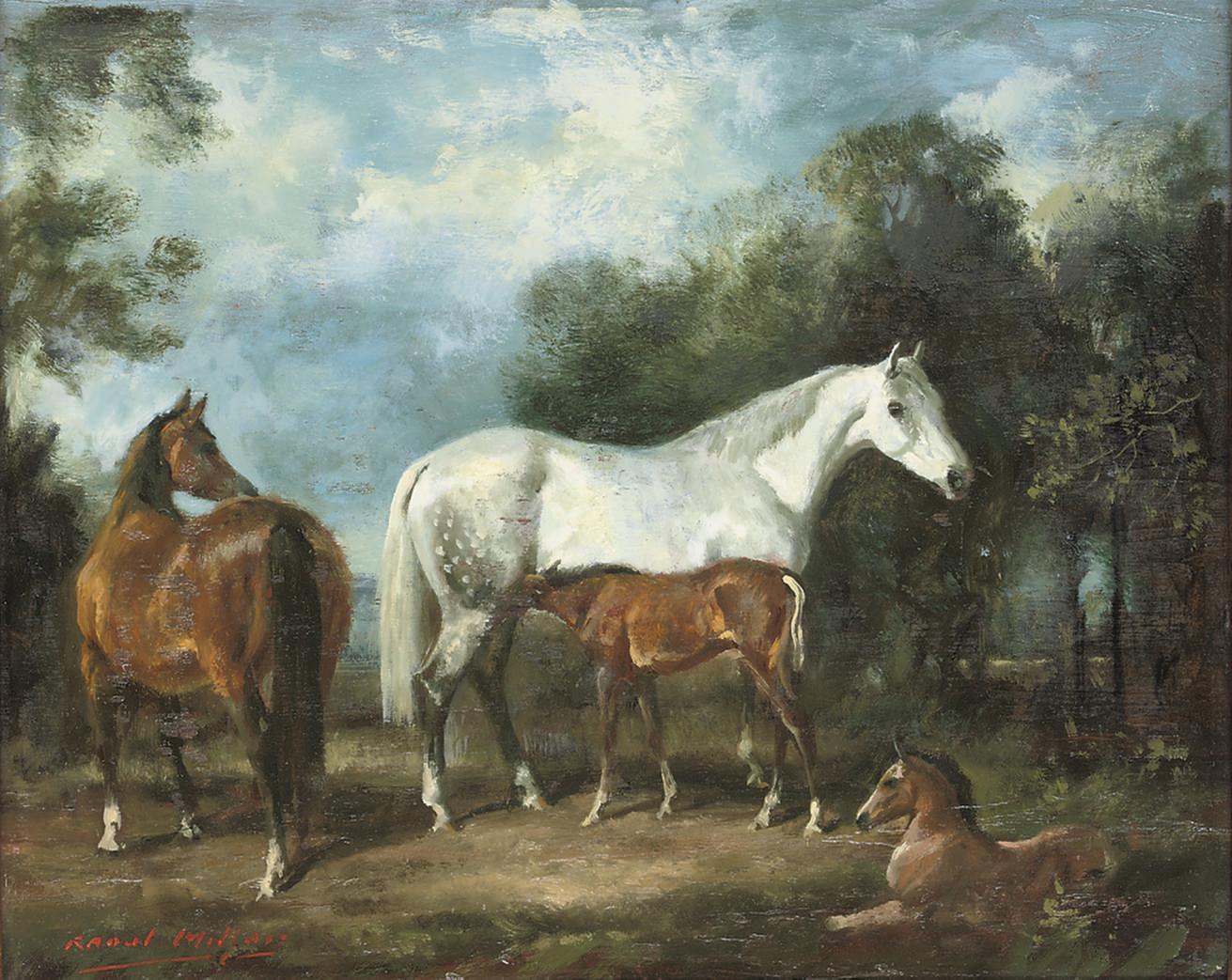 Raoul H. Millais - Mares and foals