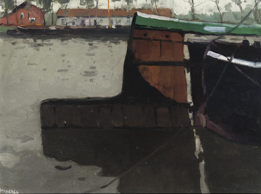 Raoul Hynckes - Two Barges In A Canal