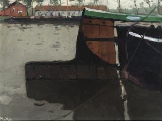 Raoul Hynckes - Two Barges In A Canal