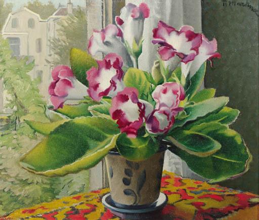 Raoul Martinez - A Flowering Plant Before An Open Window
