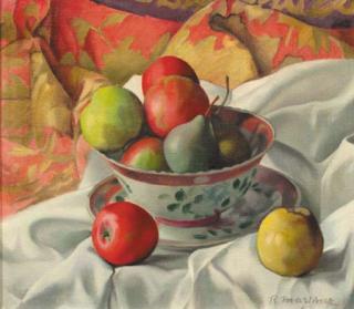 Raoul Martinez - A still life with apples and pears in a ceramic bowl