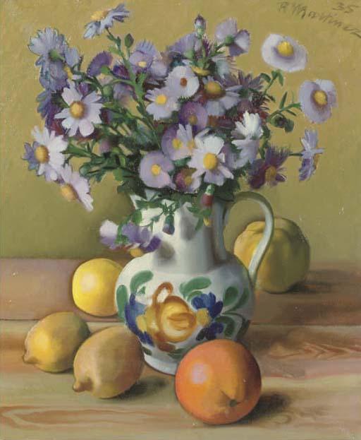 Raoul Martinez - A Still Life With Asters And Fruit