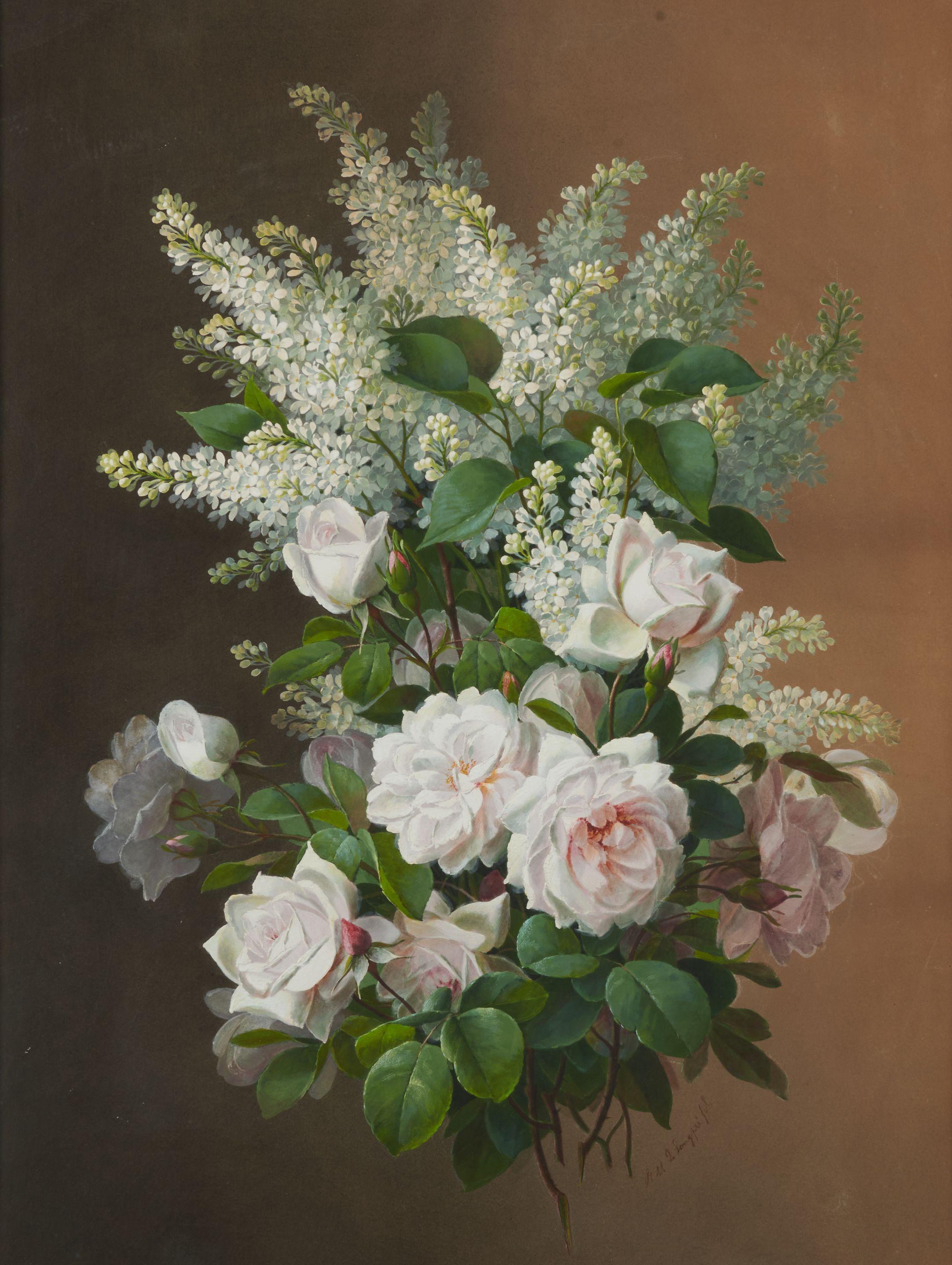 Raoul Maucherat de Longpré - Still Life with Lilacs and Roses framed 94.75 x 73.75 x 5.5 cm (37 1/3 x 29 x 2 1/5 in).