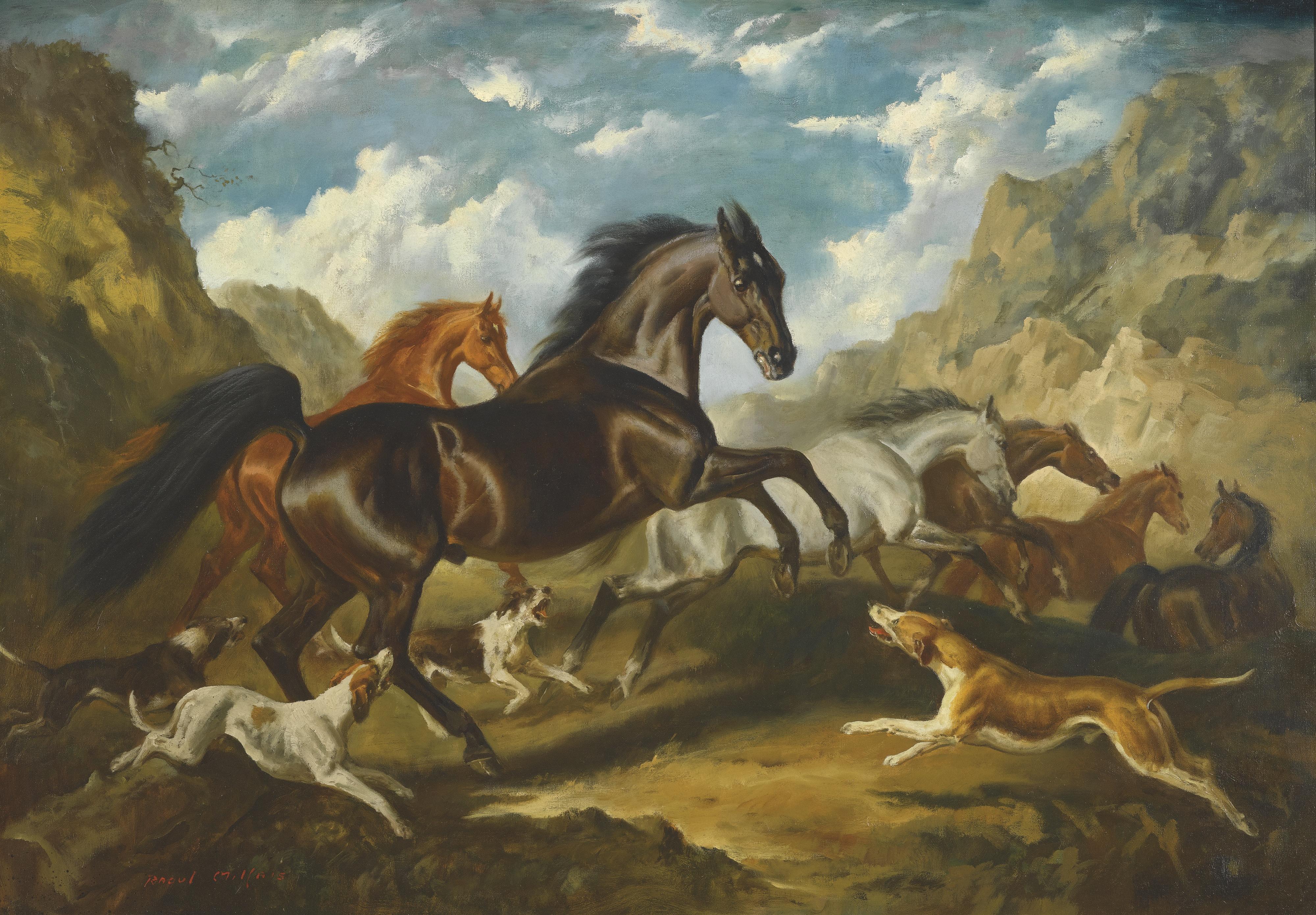 Raoul Millais - Wild Horses In A Landscape