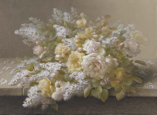 Raoul Paul M. De Longpre - Bouquet with Roses and Lilacs