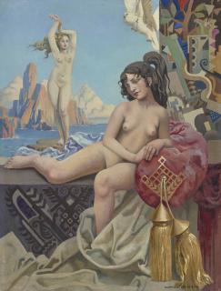 Raphaël Delorme - Une Nymphe et La Naissance de Vénus en arrière-plan