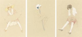 Raphaël Kirchner - Girl reading a newspaper; The white bonnet; and Reflections