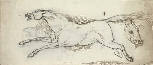 Raphael Lamar West - Study of A Galloping Horse And Two Subsidiary Sketches of A Horse\'S Head